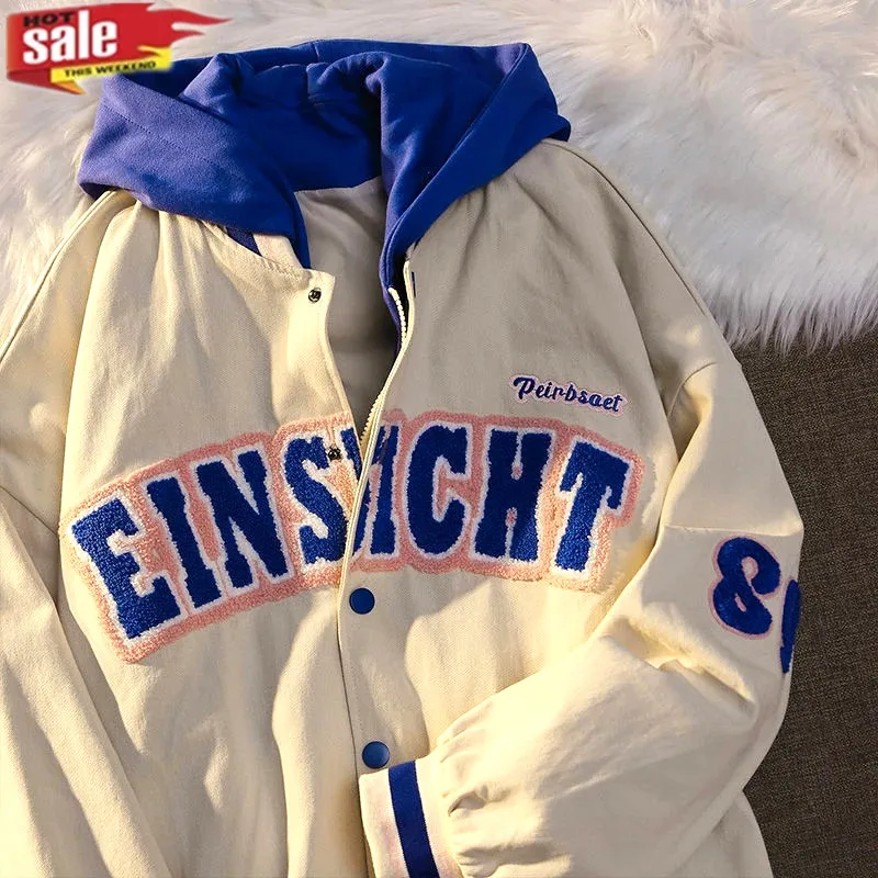 New Trendy Fashion Letter Printing Embroidered Baseball Uniform Female Couple retro Harajuku Loose American Street Jacket Women 1