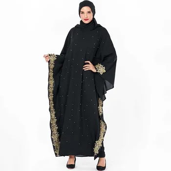 

Middle Eastern fashion Arabian large size robe women's embroidered beaded muslim bat sleeve dress Saudi Arabia Ramadan dress