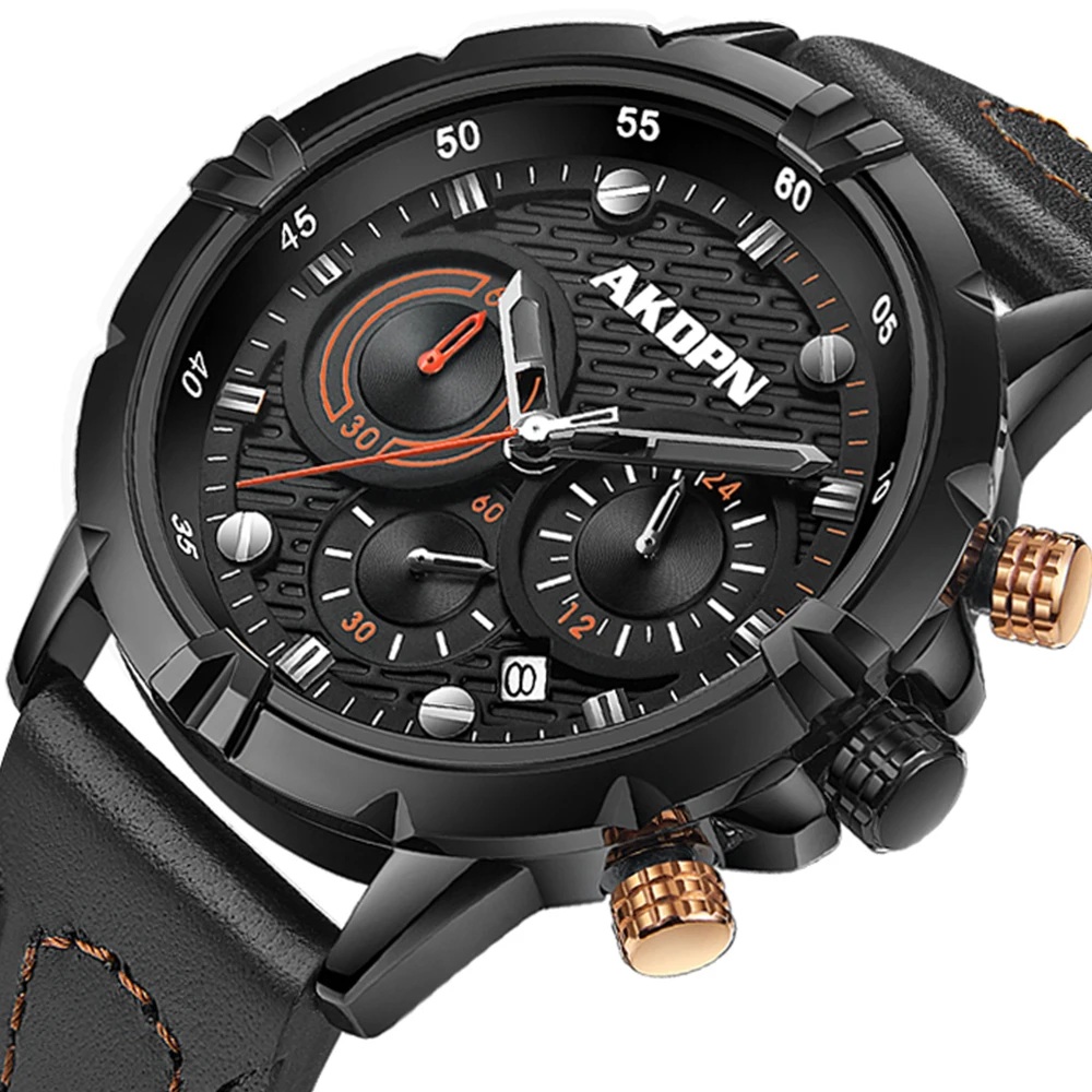 Luxury Quartz Men's Watch Function Dial Luminous Date Classic Sports Chronograph Male Watches Waterproof Leather Strap Relogio