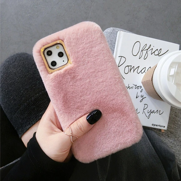 Cute Plush Warm Case For Iphone 11 Pro X Xs Max Xr 6 S 6s 7 8 Plus Solid Color Rabbit Fur Back Cover For Girls Woman Phone Cases Mobile Phone Cases Covers Aliexpress