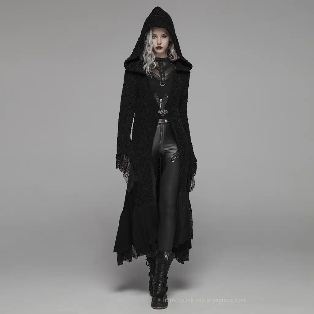 Long black sweater with hood Outlet