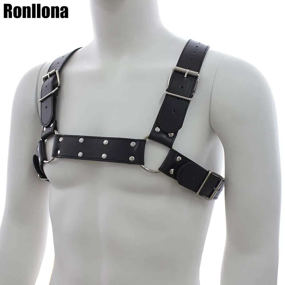 Ronllona Sexy Chest Bondage For Men Leather Harness Muscle Fetish Femdom Bdsm Women Couple Cosplay Erotic Porno Hot Rave Outfits
