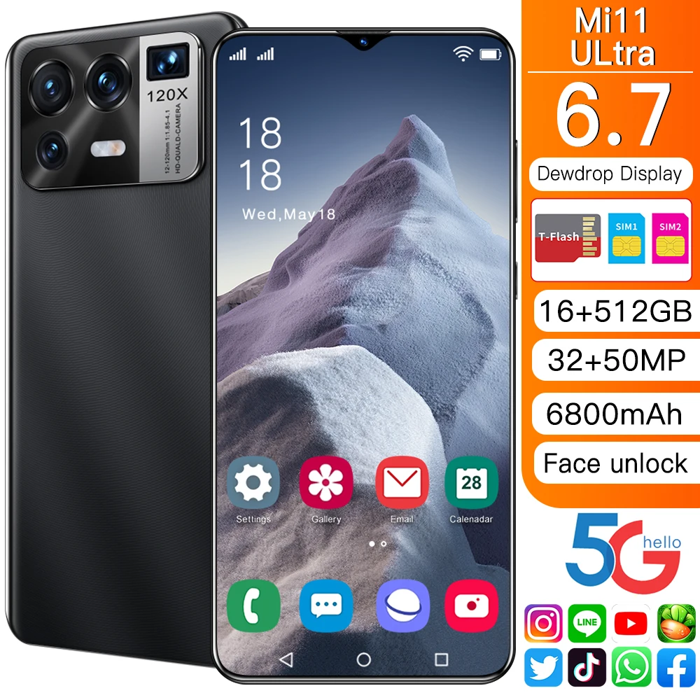 Mi 11 Ultra 6.7-inch Smartphone 6800mAh Battery 16+512G Android Phone Full Screen Supports Google Global Version Wifi 5G Phone