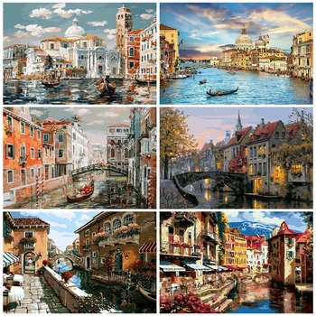 

AZQSD DIY Painting By Numbers Unframe Landscape Handmade Gift Acrylic Paint Coloring By Numbers City Home Decoration