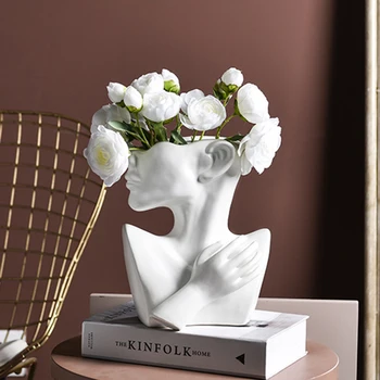 

Abstract Portrait Statue Ceramics Vase Human Head Sculpture Porcelain Bust Figurines Modern Home Decoration Flower Arrangement