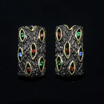 

CA-154 Original Design Bohemian Vintage Earrings for Women Multicolor Zircon Black Gold Tungsten Retro Cocktail Party Earrings