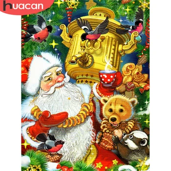 

HUACAN 5D Diamond Painting Christmas Santa Claus Full Drill Square Diamond Embroidery Bear Mosaic Needlework Home Decoration