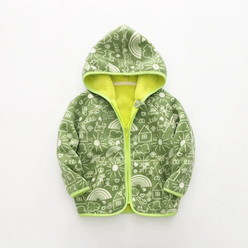 

Children's new autumn and winter thickening fleece hooded jacket. 2-8T Boys and Girls Outdoor Fashion Warm Topskids clothes
