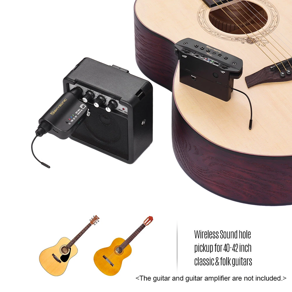 

New SKYSONIC FS-1 UHF Wireless Guitar Pickup with Transmitter Receiver + Microphone Dual Pickup System Long Transmission Range