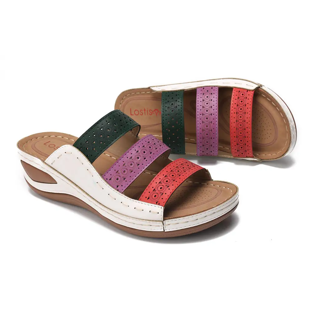 

Summer Women Sandals Lady Three-color Stitching Color Casual Low Wedge Heel Peep Toe Shoes Woman