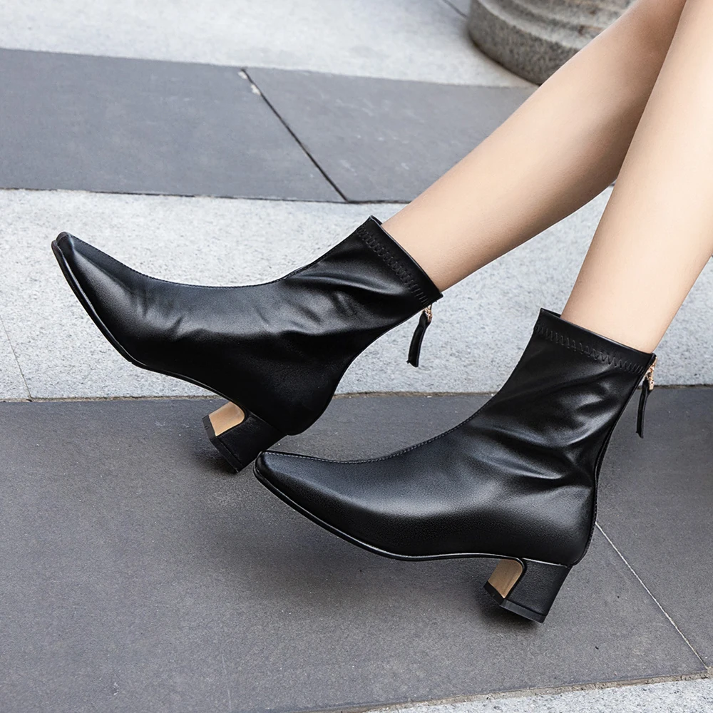 

Plus Size 34-43 New Fashion Ankle Boots Elastic Sock Boots Chunky High Heels Stretch Women Autumn Sexy Booties Women Pump Shoes