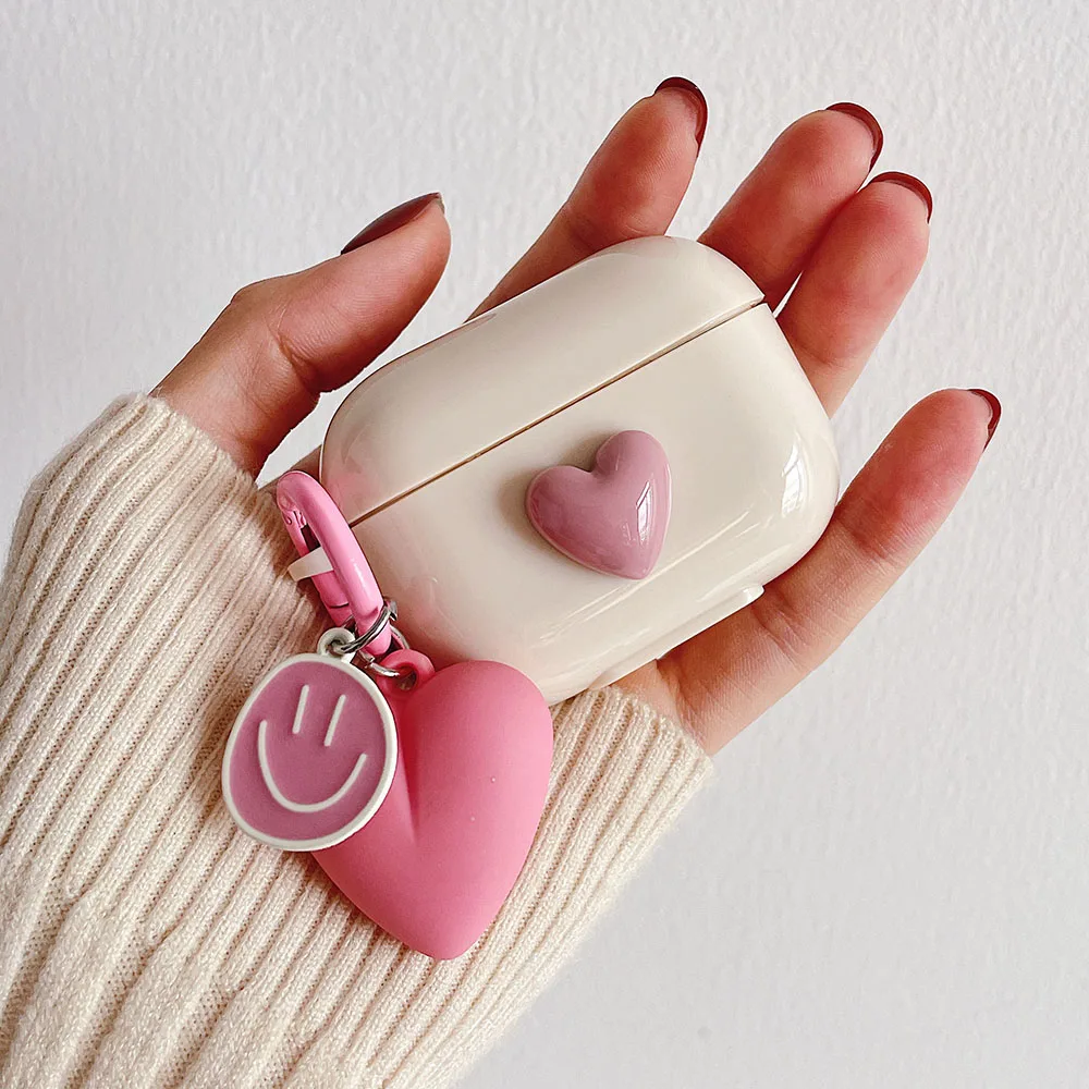 3D Heart Love Cute Silicone Earphone Accessories Case for AirPods Pro 2 3 Air Pods Cover Case Creative Smile Ornament Keyring