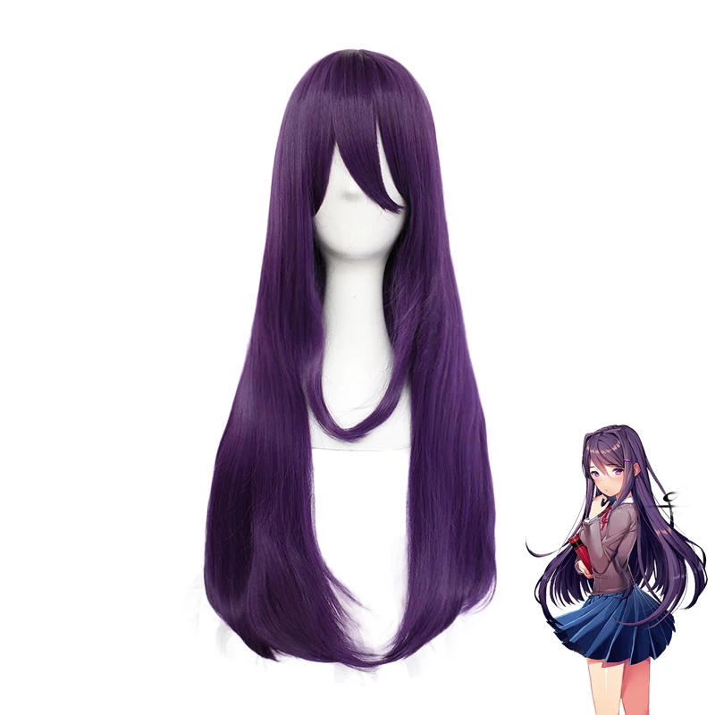 DDLC Doki Literature Club Yuri женский фиолетовый длинный парик косплей костюм термостойкие