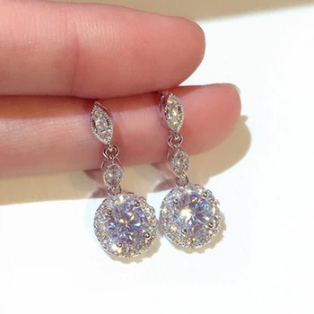 Trendy Full AAA Bling Zircon Drop Earring for Women Shine Transparent Zirconia Round Circle Stud Earring Wedding Jewelry Pendant