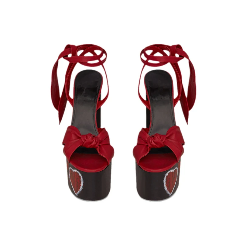 Women Chunky High Heels Lace-up Sandals Sexy Platform Round Toe Evening Party Shoe Ankle Strap Ball Summer Lady Sandals 1-D-SL-4
