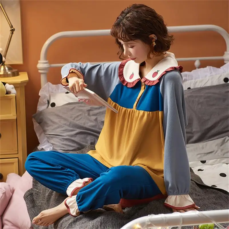 

Pajamas Set Women Cotton New Spring Autumn Winter Pajamas Sleepwear Suit Size M-2XL Fashion Female Party Sets Ladies Homewear