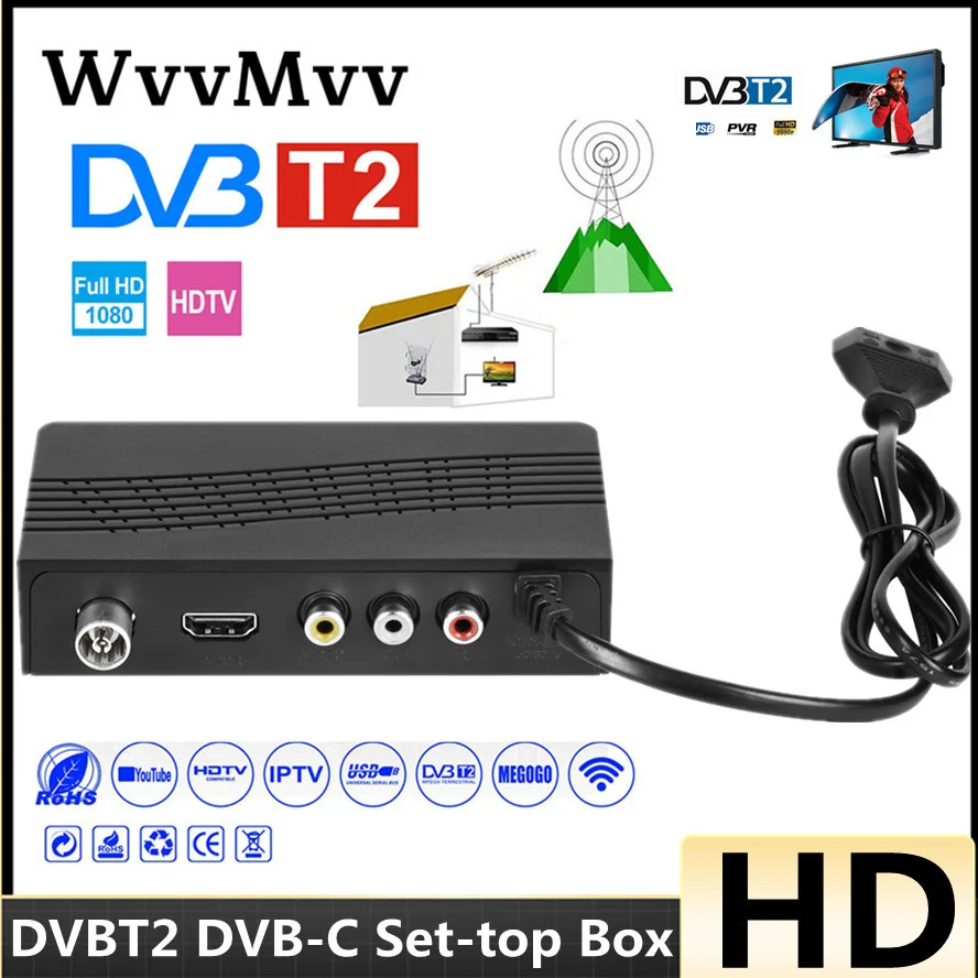 Sintonizzatore Tv Hd Dvb T2 Usb2.0 Tv Box Hdmi 1080P Dvb-T2 Sintonizzatore Ricevitore Decoder Satellitare Manuale Russo Integrato Per Adattatore Monit