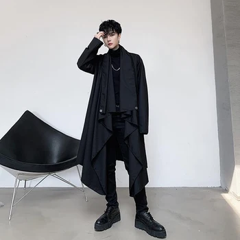 

Autumn new dark personalized vertical collar design men's medium length loose windbreaker hairdresser youth coat trend