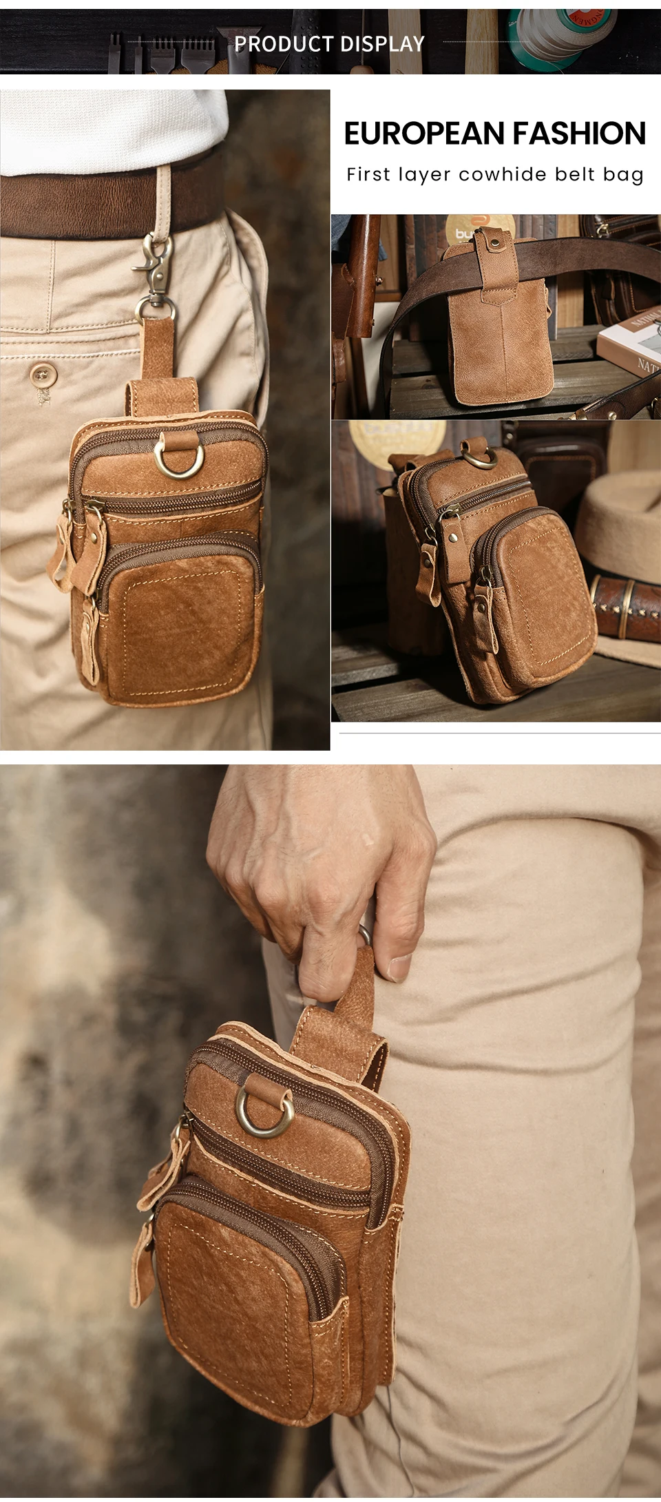 Joyir Herren Leder Hüft tasche Vintage Rindsleder Mann Gürtel tasche lässig männlich Gürtel tasche Hüft tasche Handy tasche neu – Detail 6