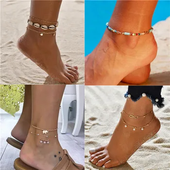 

2020 New Fashion Bohemian Style Anklets For Women Girl Gold Color Elephant Star 8 Infinity Ankle Bracelet Beads Jewelry