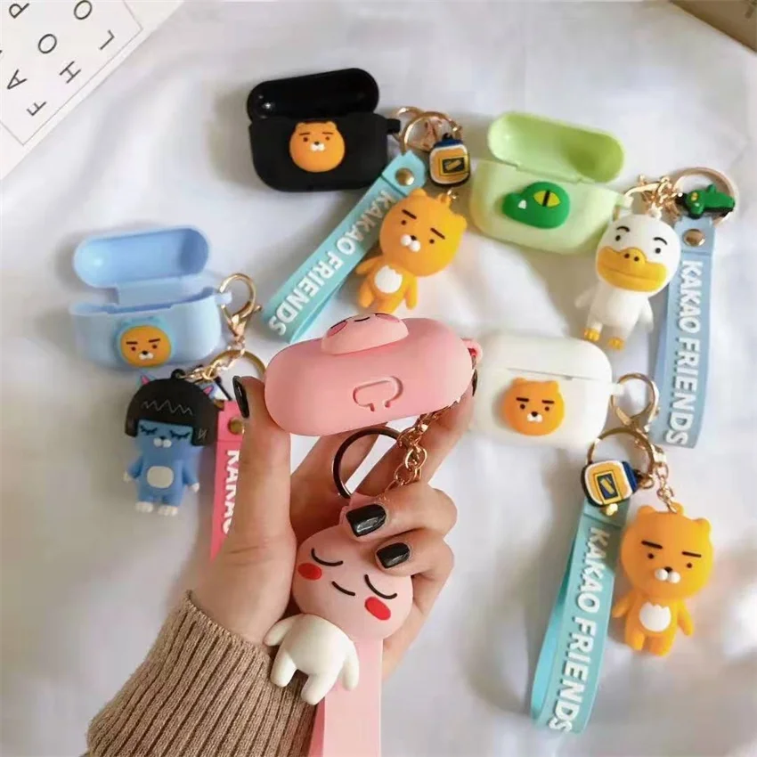 INS Kakao Line силиконовые наушники для Apple iPhone Airpod защитный чехол Противоскользящий брелок беспроводной противоударный чехол