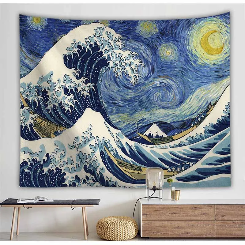 

Van Gogh Landscape Ocean Wave Tapestry Wall Hanging Backdrop Decor Hippie Tapestry Cloth Art Wall Tapestry Blanket Beach Towel