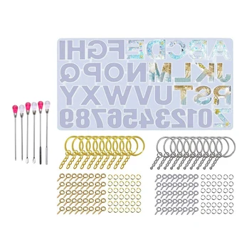 

2 Sets Stirring Needle Spoon Jewelry Making Kit & 1 Set Alphabet Resin Silicone Molds Set with Key Ring