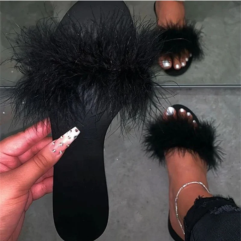 Women Fur Slippers 2020 Woman Summer Slides Ladies Outdoor Flats Female Fashion Casual Women