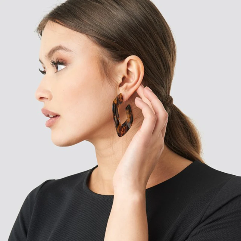 

Yhpup Trendy Brand Leopard Acrylic Resin Geometric Stud Earring Bohemia G Shape Statement Brincos For Women Party Charm Jewelry