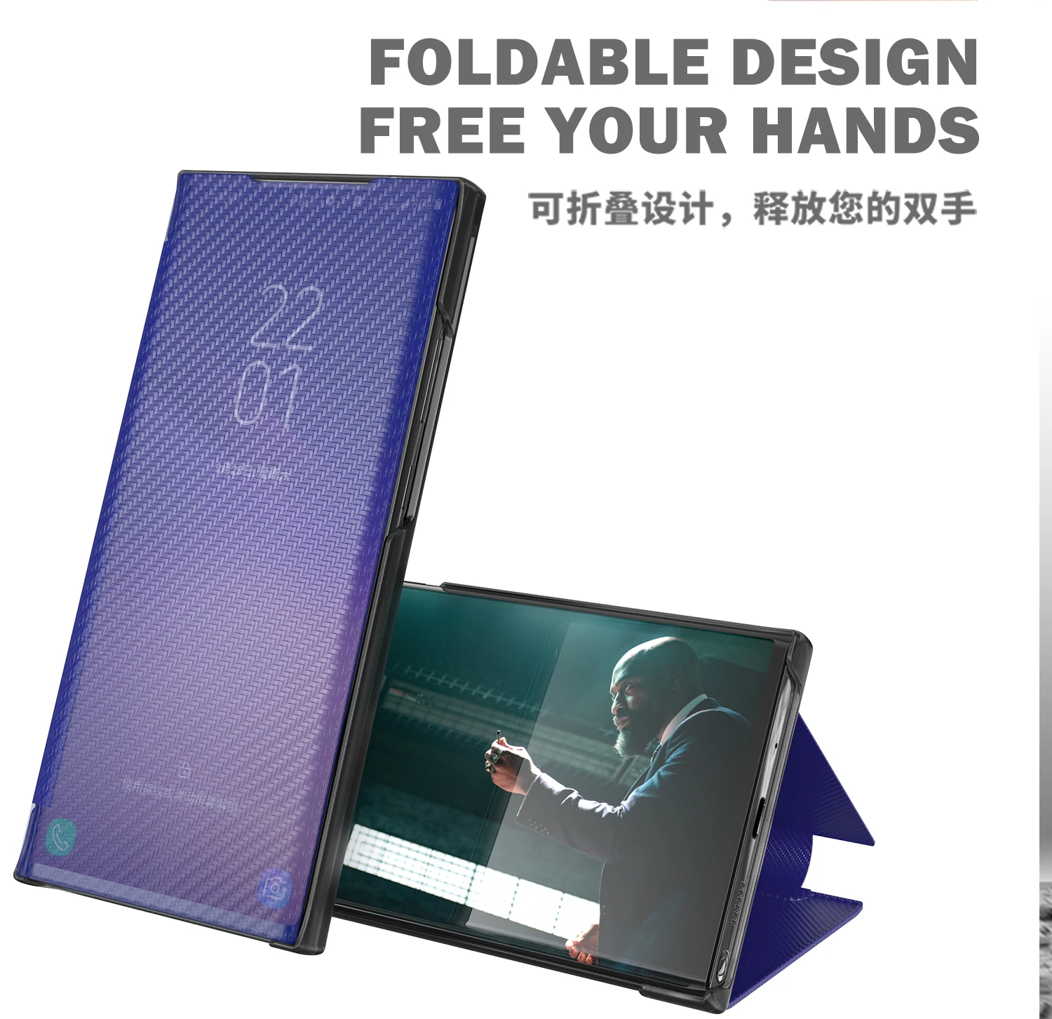 Phone Case For Xiaomi Redmi Note 9S 9T 10T 9 Power Poco X3 NFC M3 Pro Max Carbon fiber Smart flip Foldable Shockproof Back Cover
