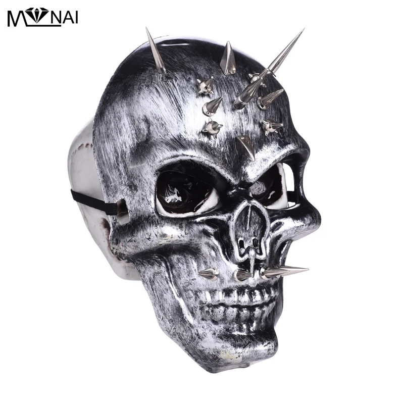 

Full Face Scary Skull Mask Steampunk Biker Men's Cosplay Costume Long Clay Spikes Mask Halloween Skeleton Masks