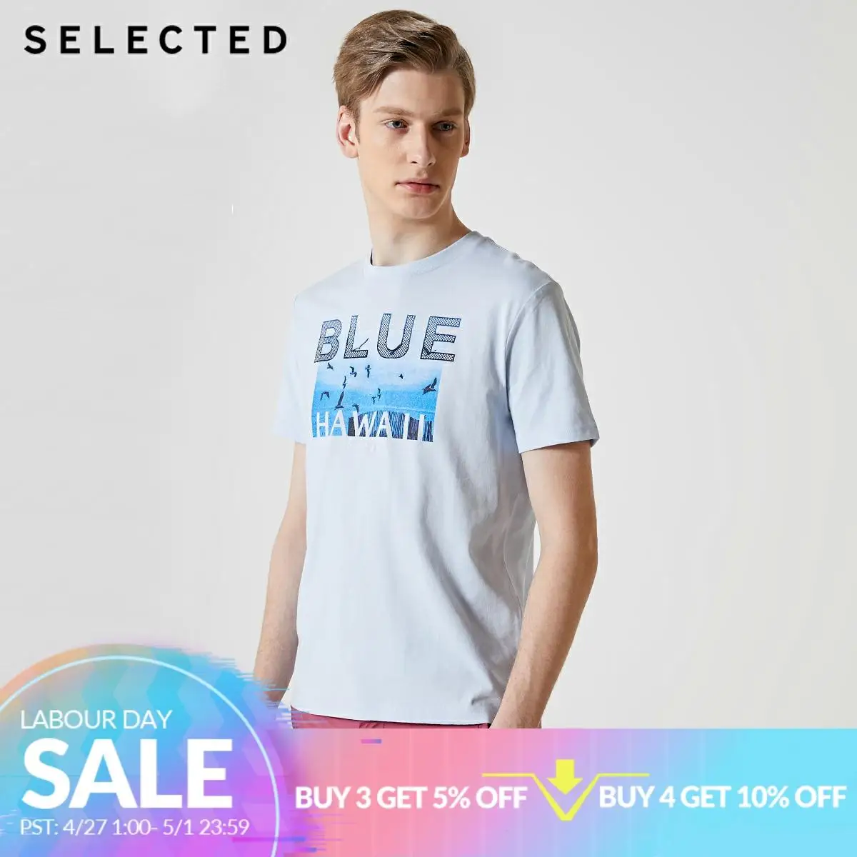 

SELECTED Men's Summer 100% Cotton Letter Pattern Round Neckline Short-sleeved T-shirt S|419201570