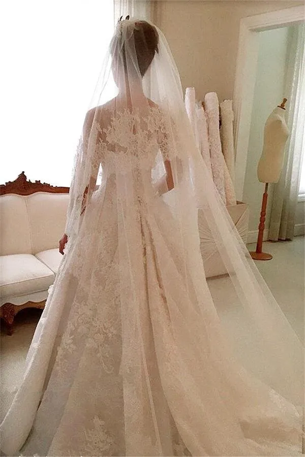 Великолепная Scoop с кружевной аппликацией свадебное платье Vestido De Novia Винтаж casamento одежда на молнии с длинным шлейфом бальное, свадебное платье
