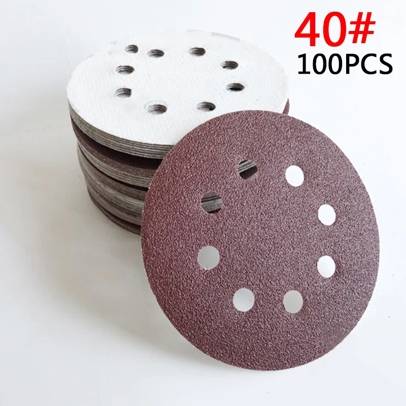 100pcs 40grits Sanding Discs,Dustless Hook And Loop Sander Paper 5 Inch 8 Hole For Metal And Non-metal Materials In Furniture
