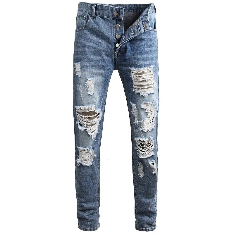 MORUANCLE модные Для Мужчин's Марка NEW Fashion Hi Street рваные джинсы брюки с отверстиями уличная рваные джинсовые штаны мытого синего цвета больших Размеры 29-42