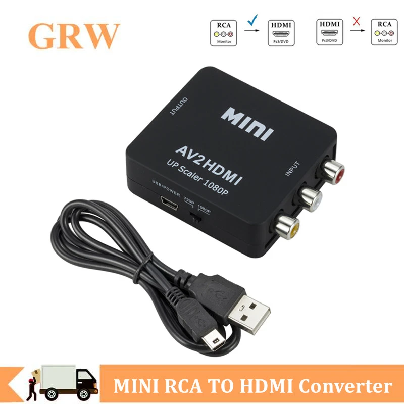 MINI RCA AV to HDMI Converter High Quality HD 1080P AV 2 HDMI Adapter For TV X box PS4 PC DVD Projector AV To HDMI Converter