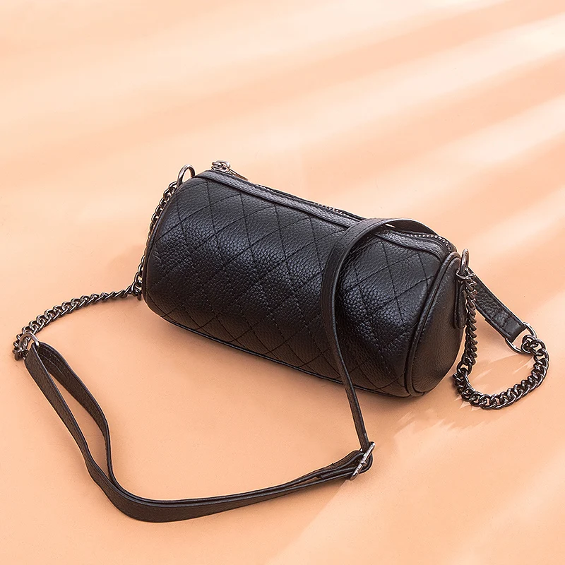 

Genuine Leather Shoulder Bag Women's Luxury Handbags Fashion Crossbody bags for women Messenger Bag Female Cylinder Purse Totes