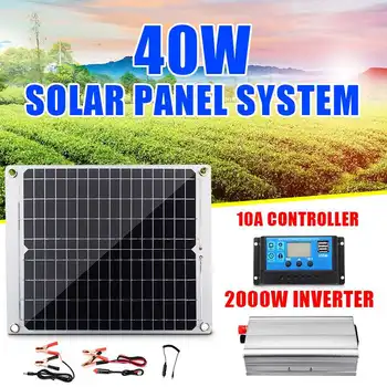

Home Solar Panel Powered System kit40W Solar Panel Solar Cells With 10A Controller 2000W Power Inverter For 12V Battery Charger
