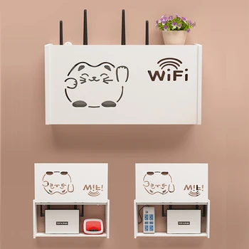 

Wireless Wifi Router Storage Box PVC Panel Shelf Wall-Mounted Hanging Modem Socket Cable Storage Organizer Home Decor 3 Sizes