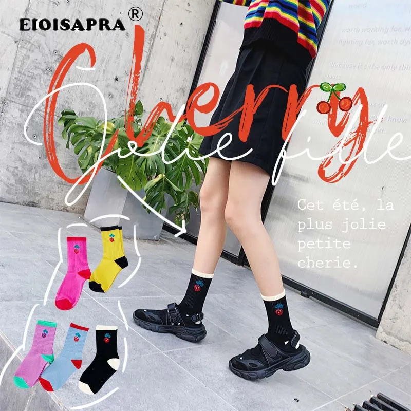 

Creative Fashion Printing Women Socks Casual Harajuku Fruit Cartoon Cherry Colorful Tide Female Socks Korean Style Women Casual