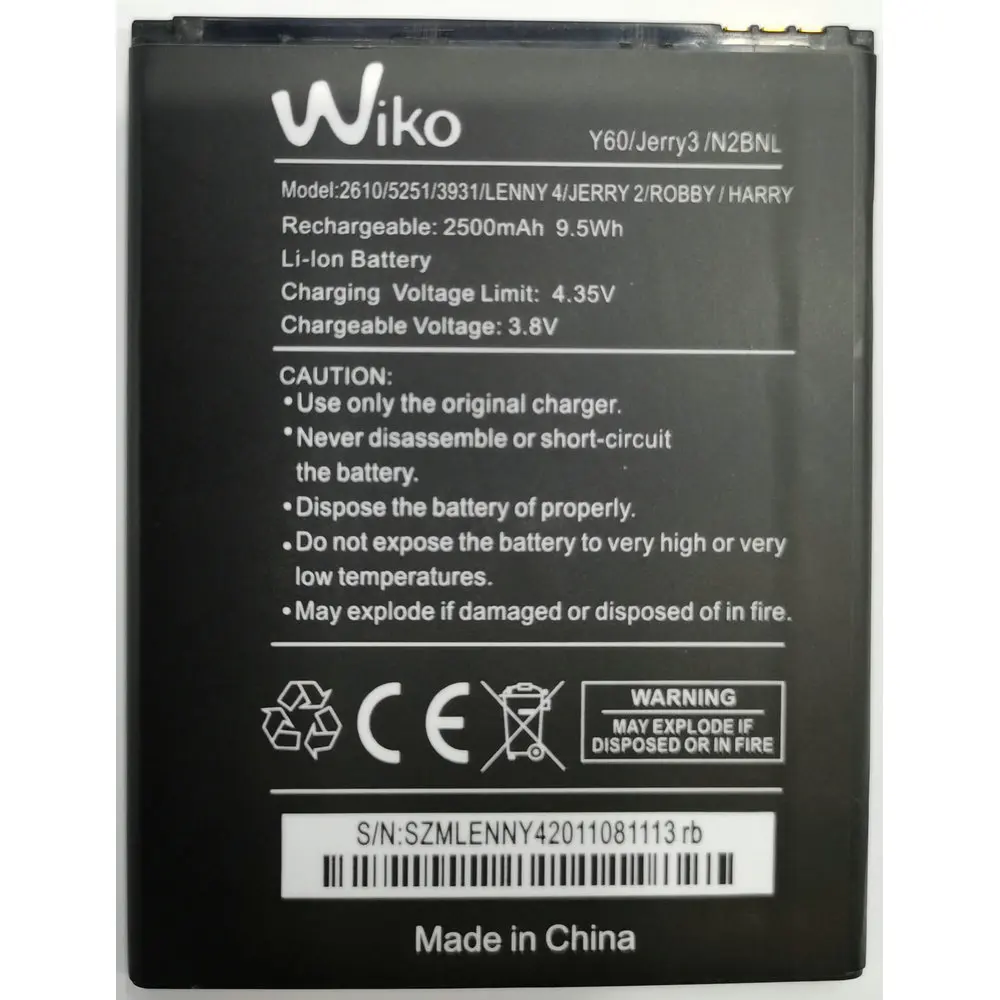 Wiko Y60 2500 mAh TOMMY 3 BATTERIE WIKO 2610 Pour Wiko JERRY 3 JERRY 2 
