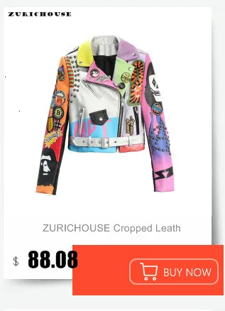 ZURICHOUSE укороченные кожаные куртки женские красочные граффити шипованные пальто панк искусственная кожа мотоциклетная байкерская куртка для женщин