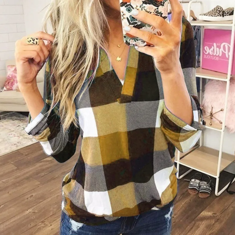 2022 Women Shirts Autumn Casual Plaid Shirt For Women Tops And Blouses Long Sleeve Red Ladies Plaid Shirts