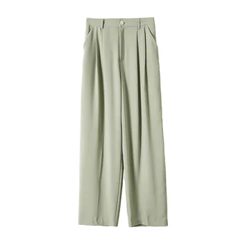 

Full Length Pantalones Mujer Cintura Alta Trousers Women Office Lady Zipper Fly Solid High Waist Pants Wide Leg korean pants