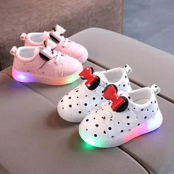 

Size 21-30 Children Glowing Sneakers Kid Princess Bow for Girls LED Shoes Cute Baby Sneakers with Light Shoes Krasovki Luminous