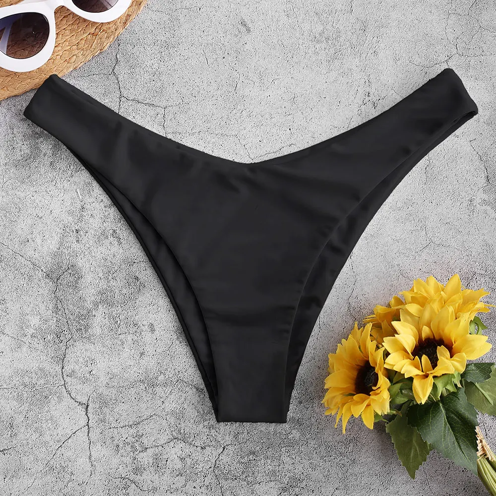 ZAFUL 2020 Newest Sexy White Women High Cut Solid Bikini Bottom Middle Waist Bikini Briefs Summer Beach High Leg Swimwear