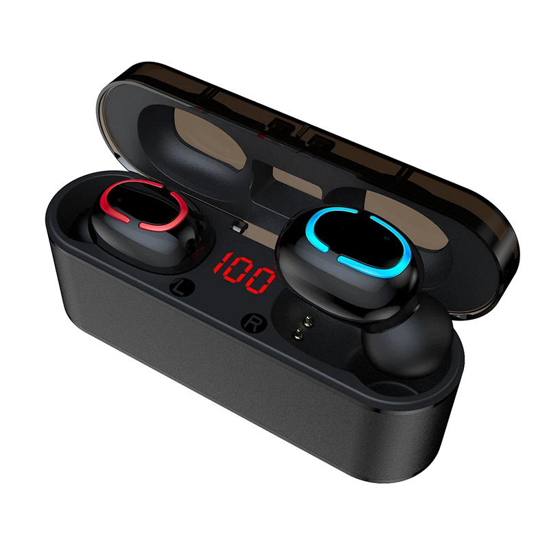 Беспроводные наушники Bluetooth Q68 с дисплеем питания, настоящие стерео наушники, водонепроницаемые наушники-вкладыши с микрофоном, гарнитура для мобильного телефона - Цвет: black