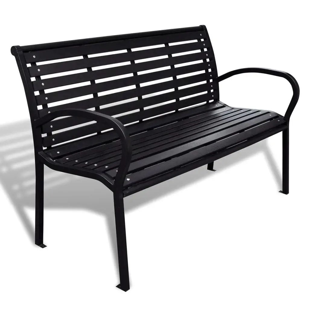 Садовая скамейка для 3 человек 49,2 ”из стали и WPC черная Погодостойкая скамейки для сада для парков, школьных игровых площадок