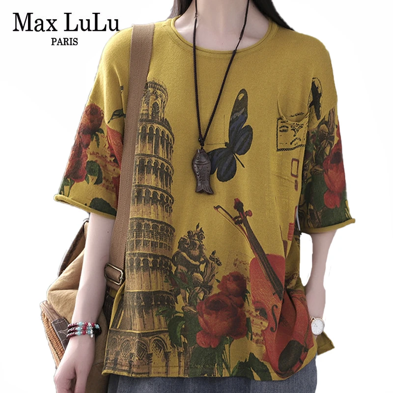Max LuLu 2020 Korean New Fashion Summer Knitwear Ladies Casual Printed Sweaters Women Vintage Oversized Pullovers Female Jumpers | Женская