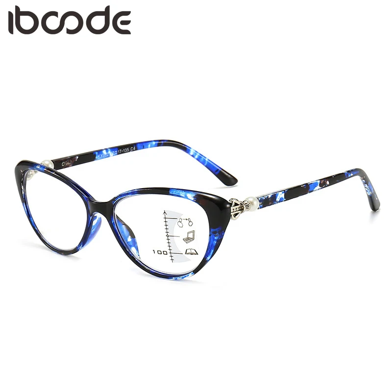 

iboode Smart Zoom Progressive Reading Glasses Women Anti Blue Light Cat Eye Presbyopia Hyperopia Multifocal Eyeglasses Eyewear